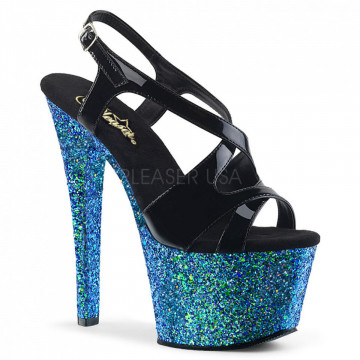 Pleaser SKY-330LG Blk Pat/Blue Multi Glitter