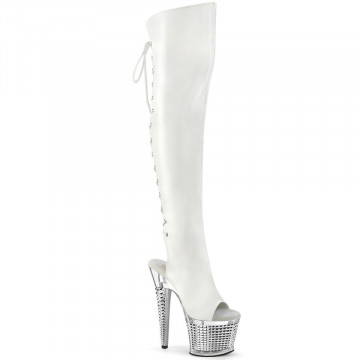 Pleaser SPECTATOR-3019 Wht Faux Leather/Clr-Slv Chrome