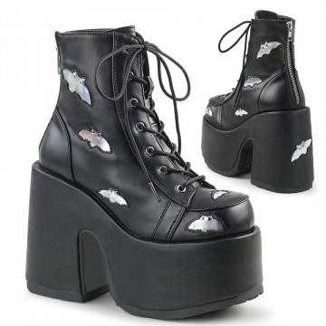 Demonia CAMEL-201 Blk-Slv Hologram Vegan Leather