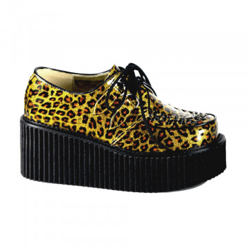 Demonia CREEPER-208 Gold Cheetah Gltr Pat