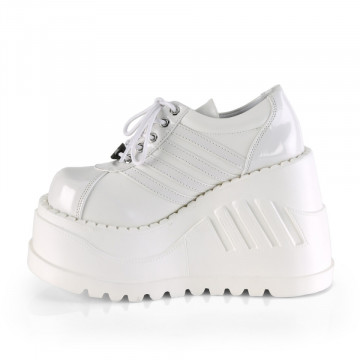 Demonia STOMP-08 Wht Pat-Vegan Leather