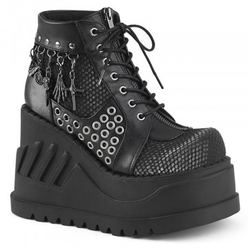 Demonia STOMP-18 Blk Vegan Leather-Grey Velvet