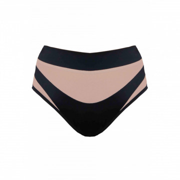Goddess High Waisted Bottoms - Black with Sand mesh