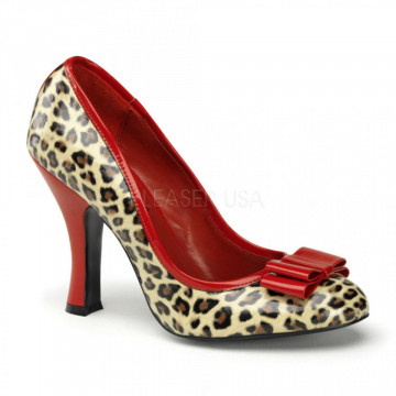Pin Up Couture SMITTEN-01 Tan Pu-Red Pat (Cheetah Print)