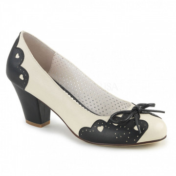 Pin Up Couture WIGGLE-17 Blk-Cream Faux Leather