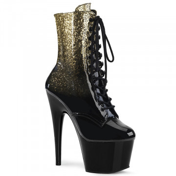 Pleaser ADORE-1020OMB Gold-Blk Glittered Ombre Pat/Blk