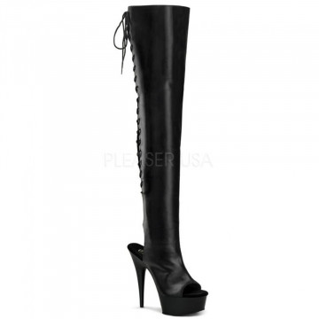 Pleaser DELIGHT-3017 Blk Str Faux Leather/Blk