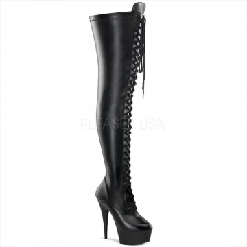 Pleaser DELIGHT-3023 Blk Str Faux Leather/Blk Matt