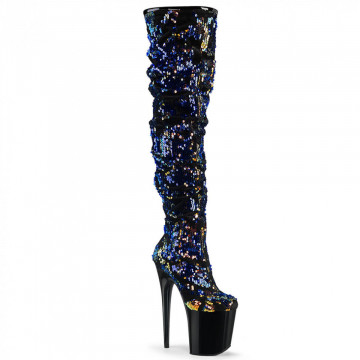 Pleaser FLAMINGO-3004 Blue Iridescent Sequins/Blk