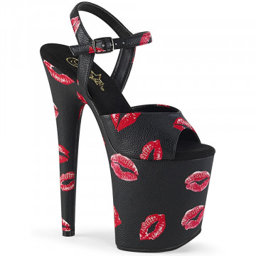 Pleaser FLAMINGO-809KISSES Blk Faux Leather/Blk Fa