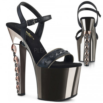 Pleaser HEX-712 Blk Faux Leather/Pewter Chrome