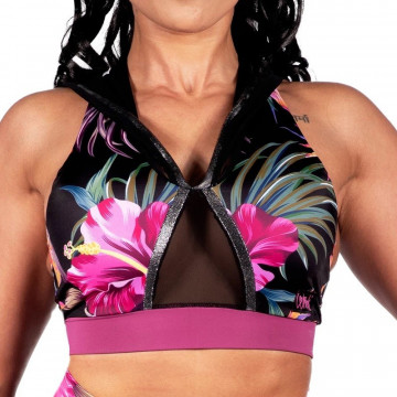WINK POLE Dance CORETTA TOP con cappuccio W0215 Floreale