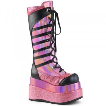 Demonia BEAR-205 Pink Hologram Patent-Blk Vegan Leather
