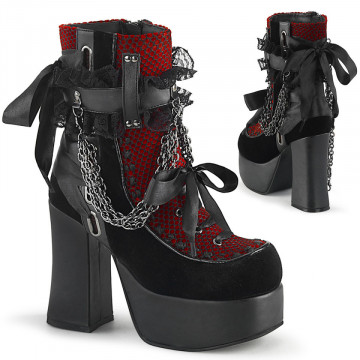 Demonia CHARADE-110 Blk V. Le-Red-Blk Velvet-Fishn