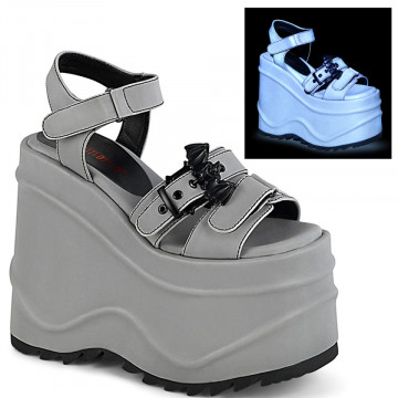 Demonia WAVE-13 Grey Reflective Vegan Leather