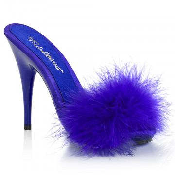 Fabulicious POISE-501F Blue Satin-Marabou Fur/Blue