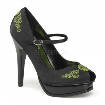 Funtasma PLEASURE-12 Blk Satin-Lime Green Embroide
