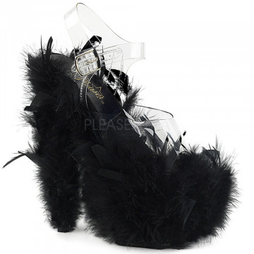 Pleaser ADORE-708F Clr/Blk Marabou Feather