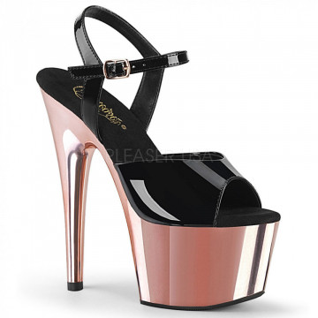 Pleaser ADORE-709 Blk Pat/Rose Gold Chrome