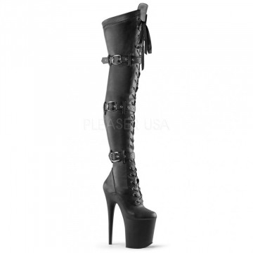 Pleaser FLAMINGO-3028 Blk Str Faux Leather/Blk Mat