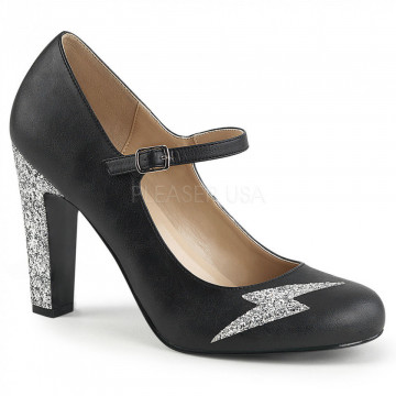 Pleaser Pink Label QUEEN-02 Blk Faux Leather-Slv G