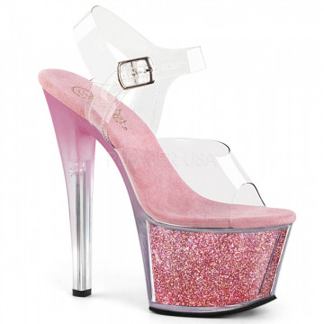 Pleaser SKY-308G-T Clr/B. Pink Multi Glitter Inserts