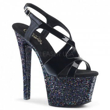 Pleaser SKY-330LG Blk Pat/Blk Multi Glitter