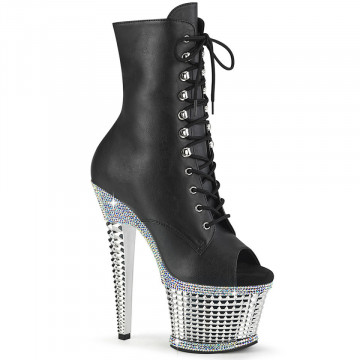 Pleaser SPECTATOR-1021RS Blk Faux Leather/Slv RS-Chrome