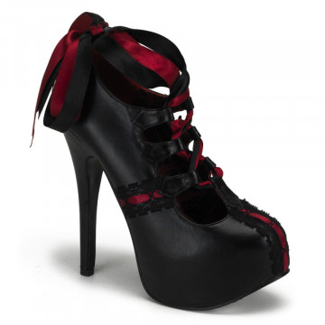 Bordello TEEZE-13 Blk Pu-Burgundy Ribbon