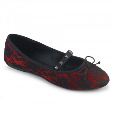 Demonia DRAC-07 Red Satin-Black Lace Overlay