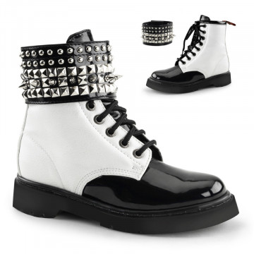 Demonia RIVAL-106 Wht Vegan Leather-Blk Pat