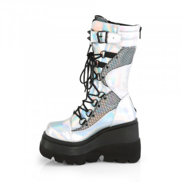 Demonia SHAKER-70 Silver Holo. Vegan Leather-Blk F