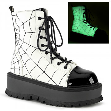 Demonia SLACKER-88 White Glow Vegan Leather-Blk Pa