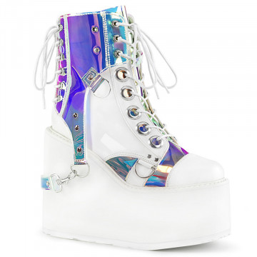 Demonia SWING-115 Wht Vegan Leather-Pat-Magic Mirror TPU