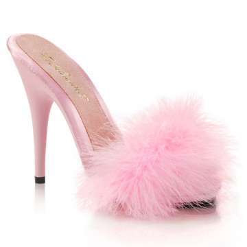 Fabulicious POISE-501F B. Pink Satin-Marabou Fur/B. Pink