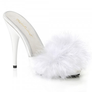 Fabulicious POISE-501F Wht Satin-Marabou Fur/Wht
