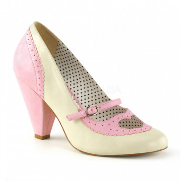 Pin Up Couture POPPY-18 B. Pink-Cream Faux Leather