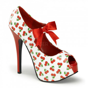 Pin Up Couture TEEZE-25-3 Wht-Red Pat (Cherries Print)