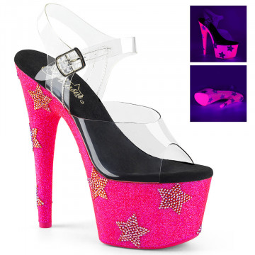 Pleaser ADORE-708STAR Clr/Neon H. Pink Glitter