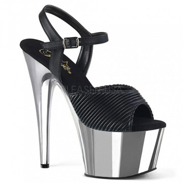 Pleaser ADORE-709 Blk Quilted Faux Leather/Slv Chrome