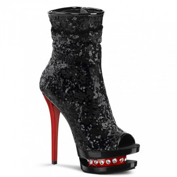 Pleaser BLONDIE-R-1008 Blk Sequins/Blk-Red