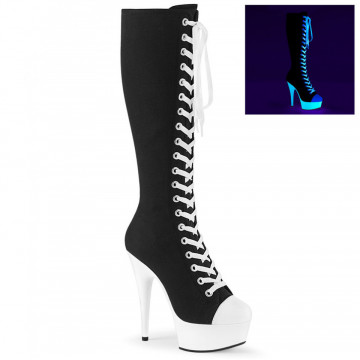 Pleaser DELIGHT-2000SK-02 Blk Canvas-White Faux Le