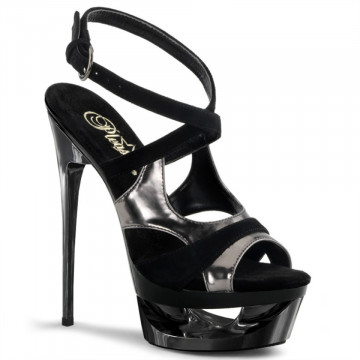 Pleaser ECLIPSE-622 Blk Suede-Pewter/Pewter Chrome