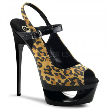 Pleaser ECLIPSE-656 Tan Leopard Print Suede/Blk
