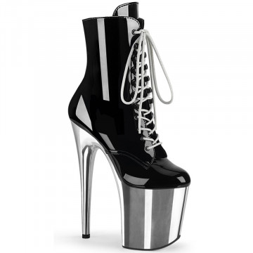 Pleaser FLAMINGO-1020 Blk Pat/Slv Chrome