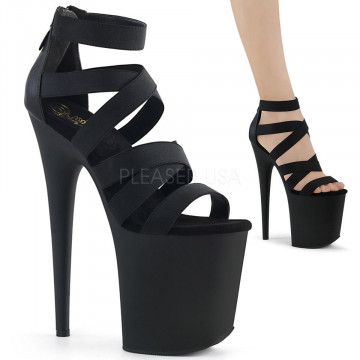 Pleaser FLAMINGO-859 Blk Elastic Band-Faux Leather