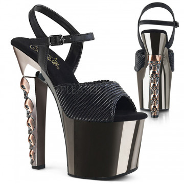 Pleaser HEX-709 Blk Quilted Faux Leather/Pewter Ch