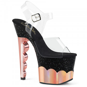 Pleaser SCALLOP-708-2HGM Clr/Blk-Rose Gold Hologra