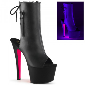 Pleaser SKY-1018TT Blk Faux Leather/Blk Matte-Neon H. Pink