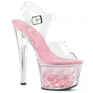 Pleaser SKY-308WHG Clr/Clr-Baby Pink Glitter